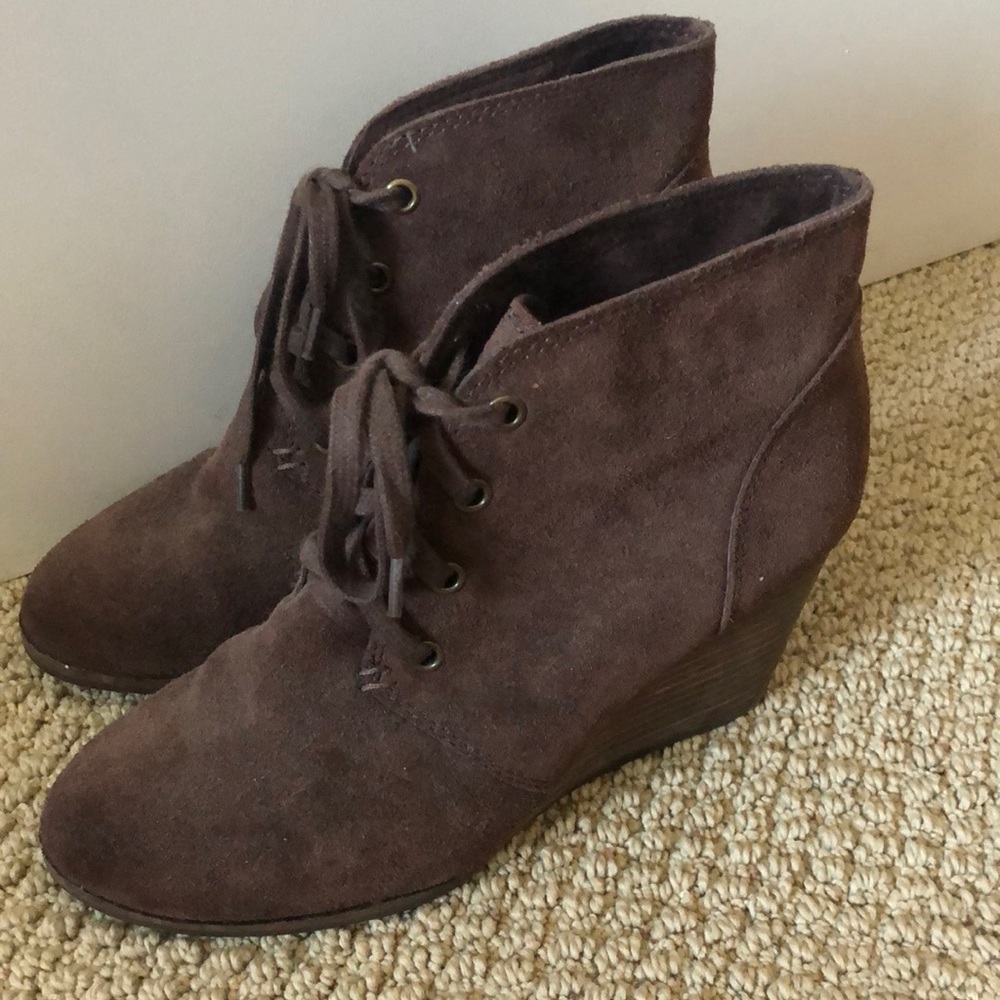 Lucky Brand Brown Suede Wedge Booties